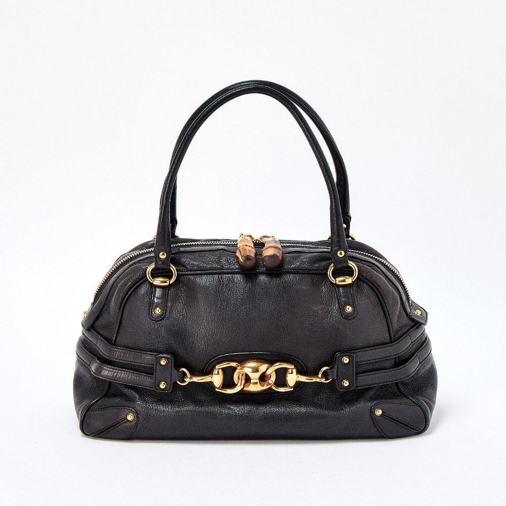 Gucci Leather Horsebit Handbag Black Gold